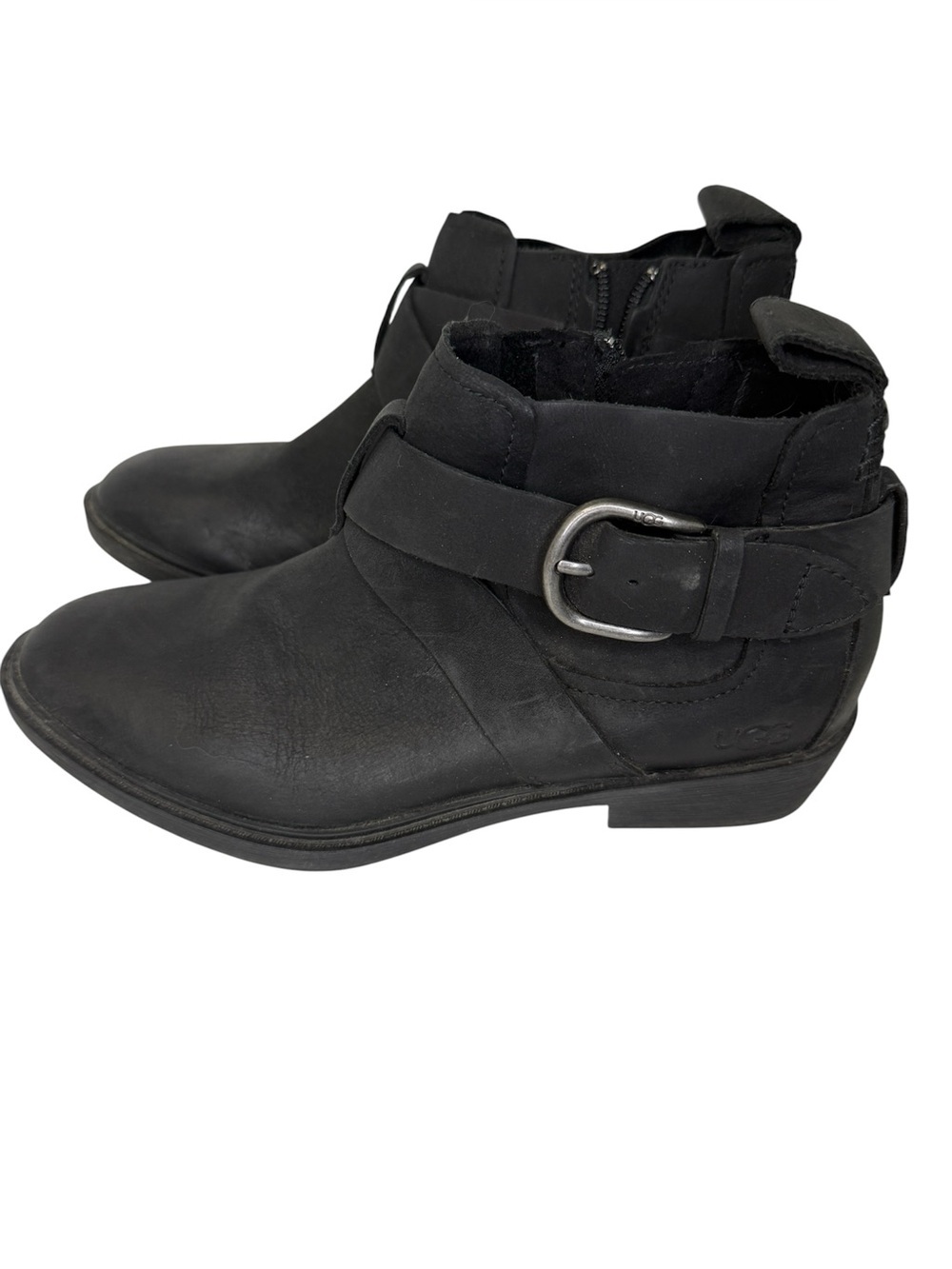 UGG Wylma Chelsea Women's Black Leather Ankle Boots Buckle Strap US Size 7